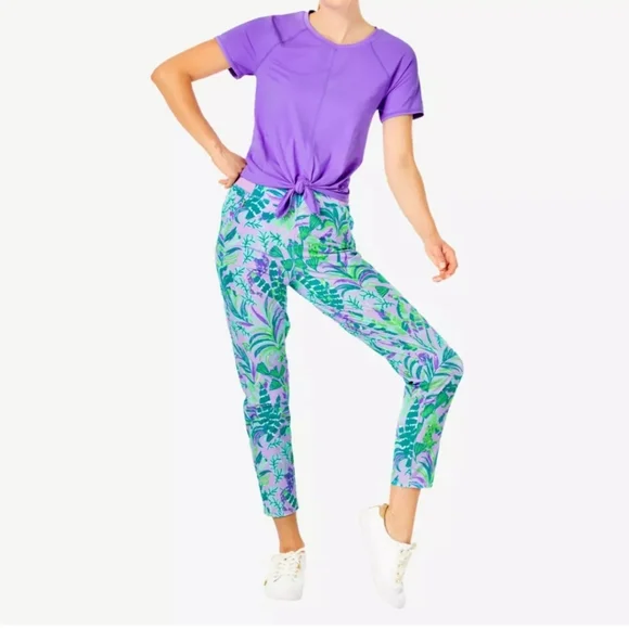 NWT Lilly Pulitzer run around pant purple joggers Iris on the chase medium - Picture 2 of 6